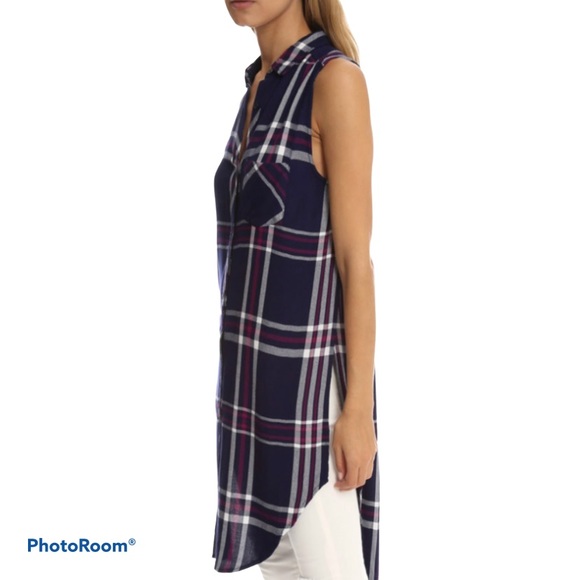 Rails Jordyn Plaid Button down Sleeveless Maxi Top Flannel XS NEW Blue Red - Picture 12 of 13